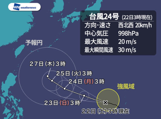 台風24号の進路予想