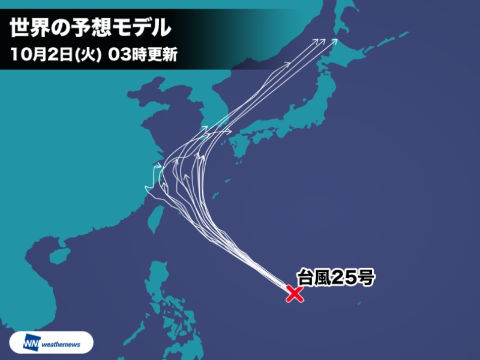 台風25号世界の予想モデル