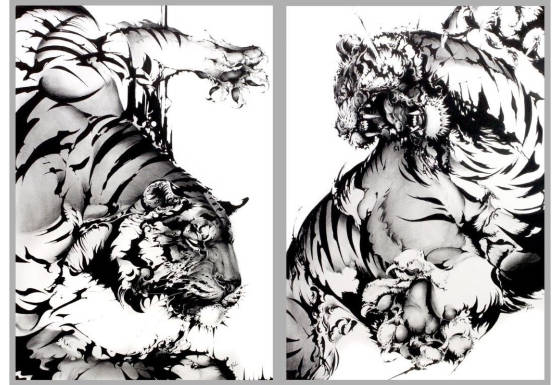 勝海麻衣の盗作疑惑の比較の猫将軍の虎の絵